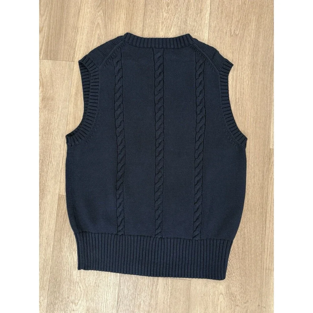 J.Crew Cable-Knit Sweater Vest L Large Navy Blue Cotton Preppy Academia NWT
